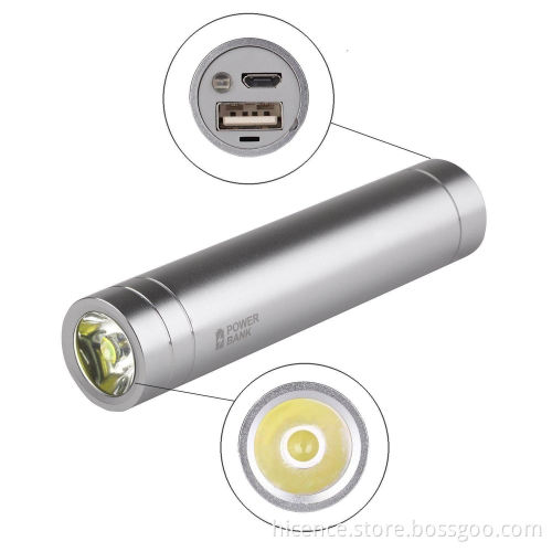 3000mAh Cylinder Metal Power Bank with Flash Light